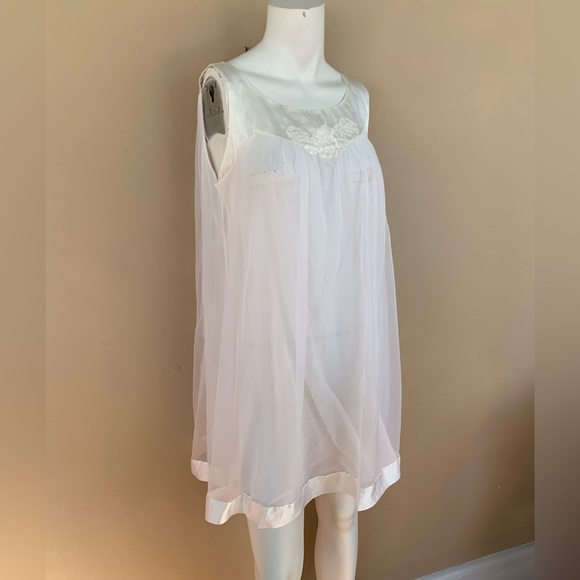 Sheer Babydoll Lingerie Dress w Shawl | Vintage Sleeveless Mini Dress w Jacket - Picture 2 of 8